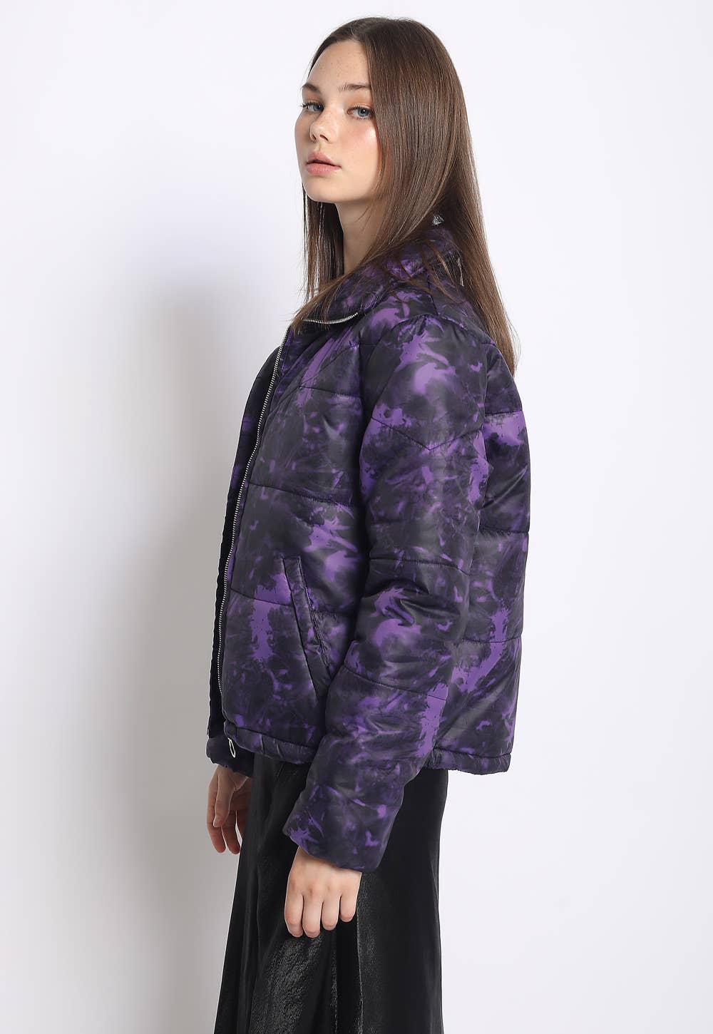 Purple Tie-Dye Puffer Jacket