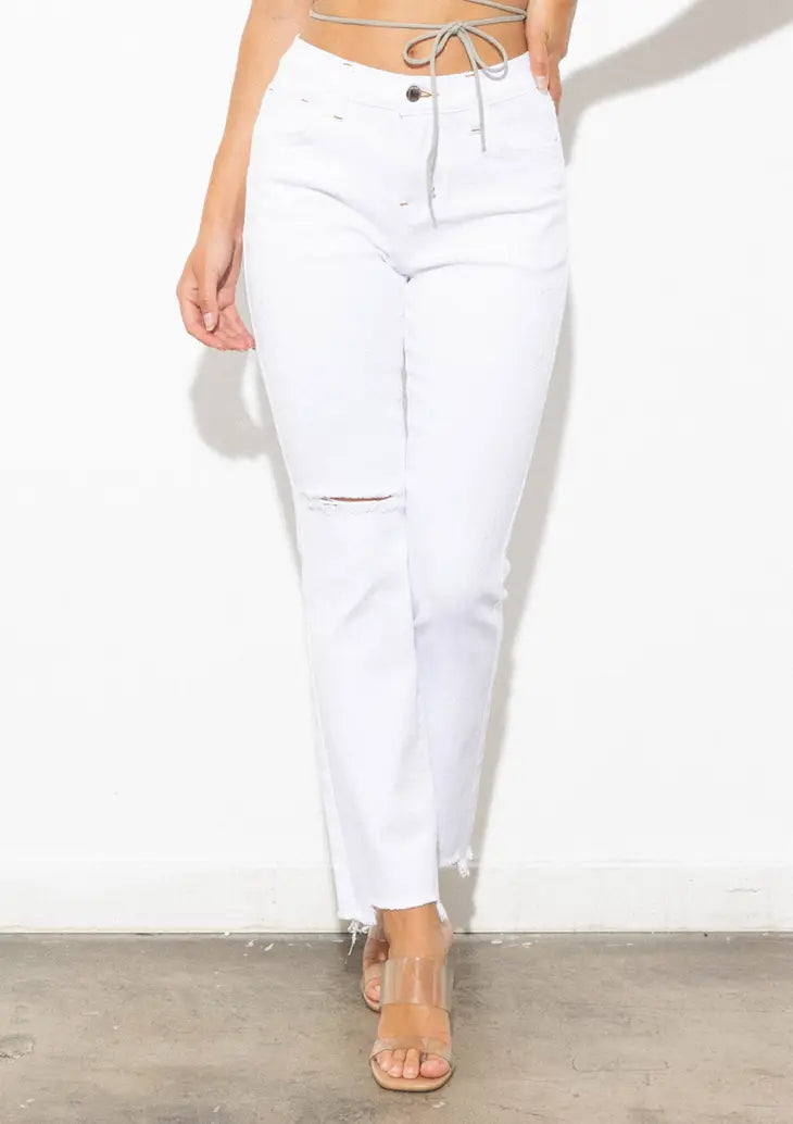 White Motto Straight Jeans