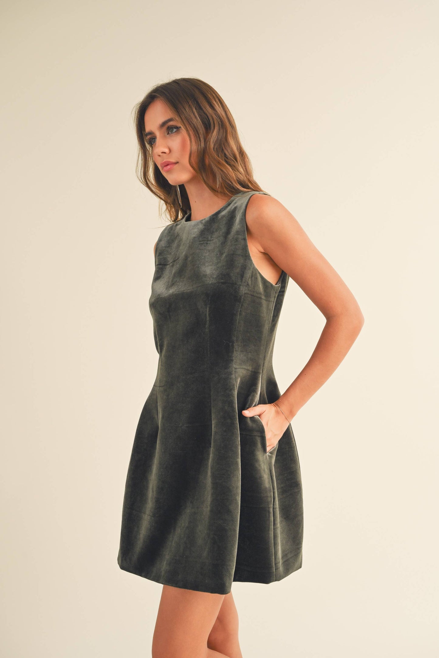 Olive Velvet Cocktail Dress